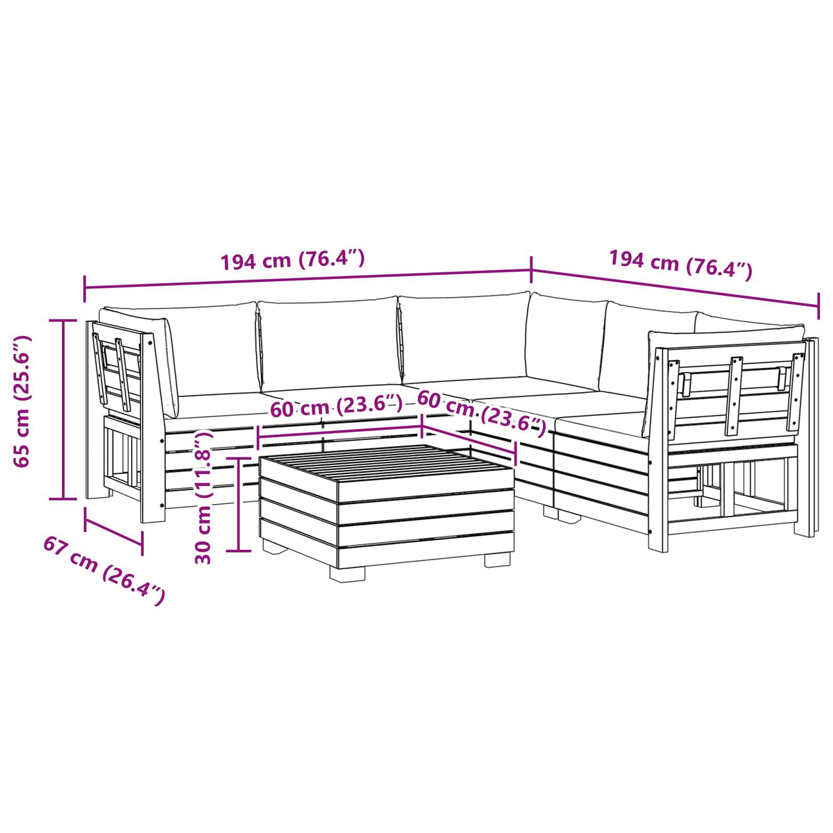 Set vanjskih sofa s jastukom 6 Komad Smeđa Čvrsto drvo akacije