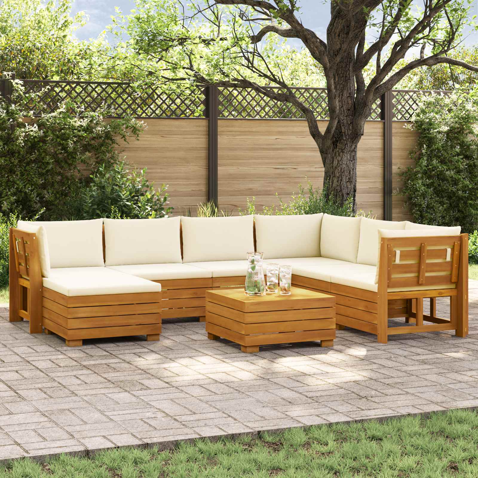 Set vanjskih sofa s jastukom 8 Komad Smeđa Čvrsto drvo akacije