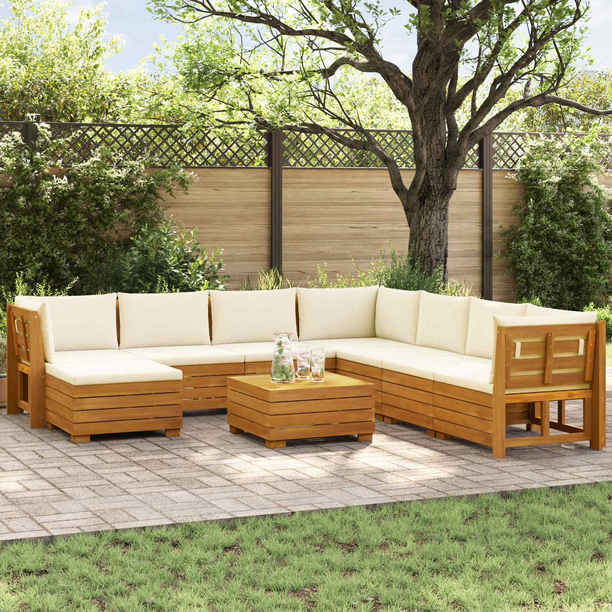 Set vanjskih sofa s jastukom 9 Komad Smeđa Čvrsto drvo akacije