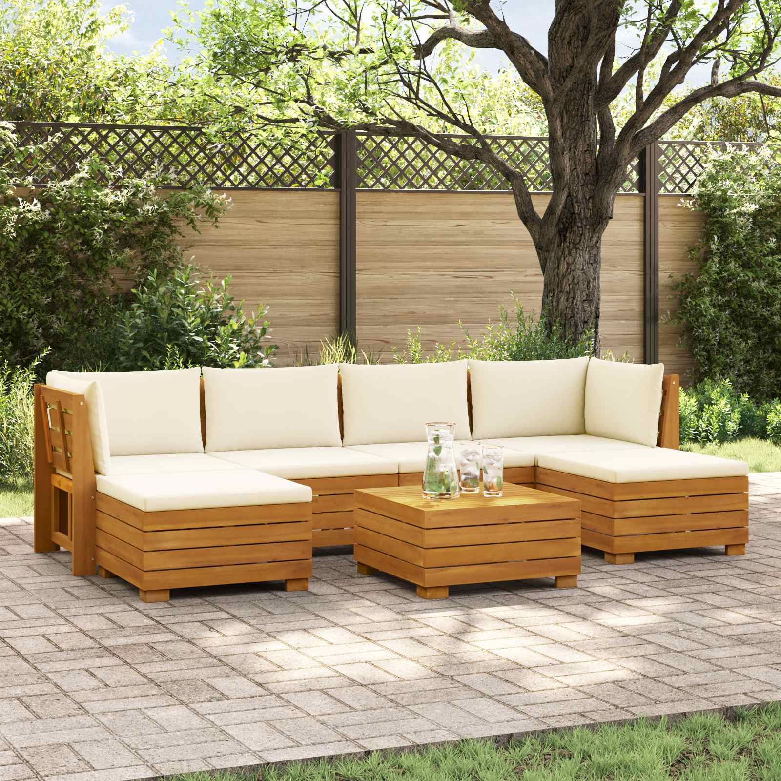 Set vanjskih sofa s jastukom 7 Komad Smeđa Čvrsto drvo akacije