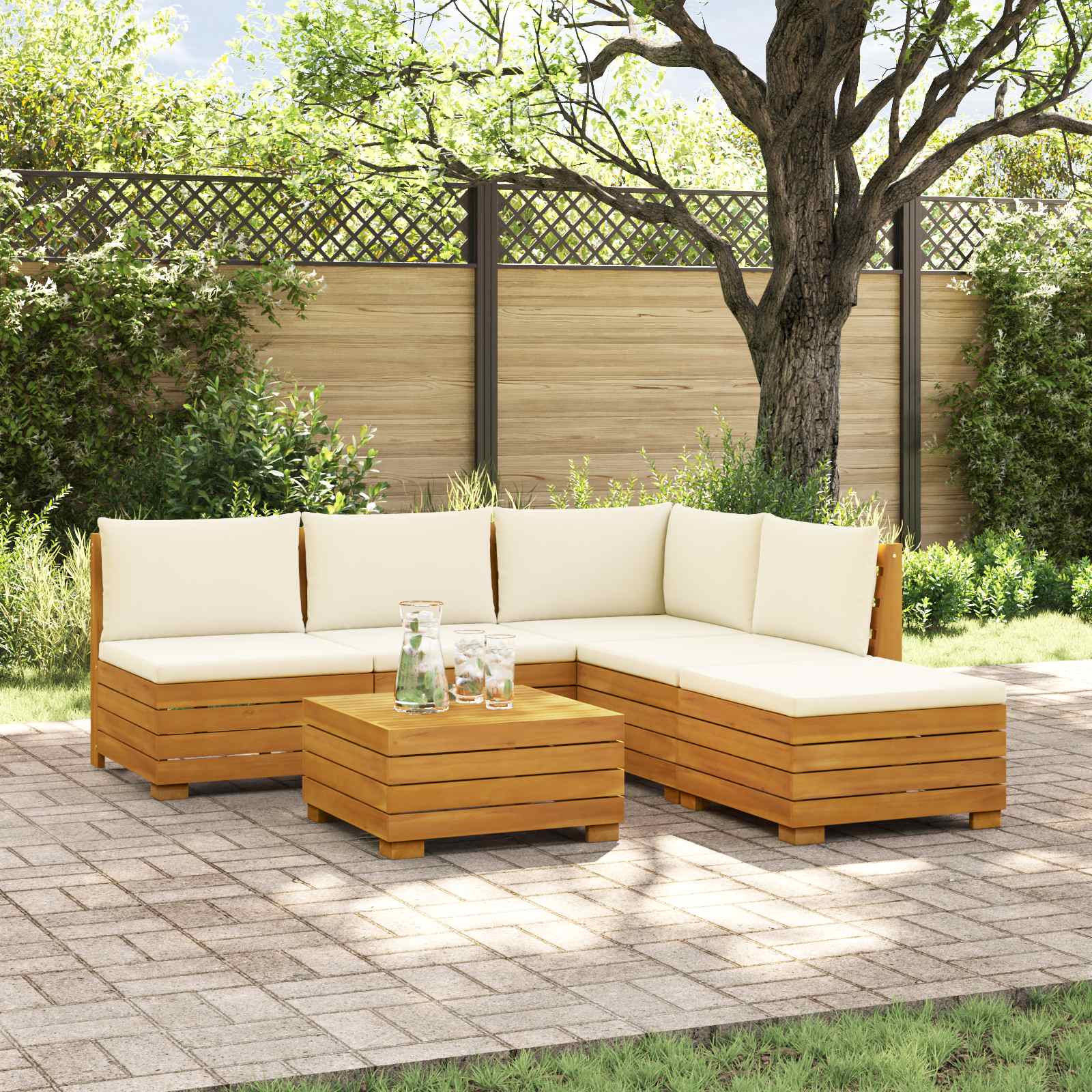 Set vanjskih sofa s jastukom 6 Komad Smeđa Čvrsto drvo akacije