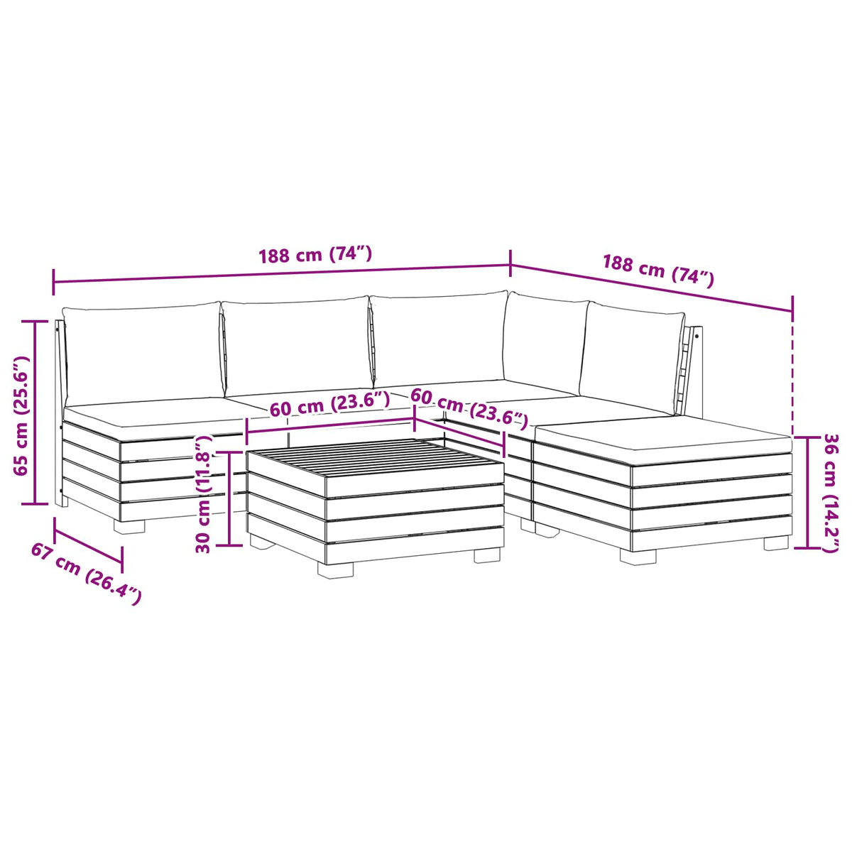 Set vanjskih sofa s jastukom 6 Komad Smeđa Čvrsto drvo akacije