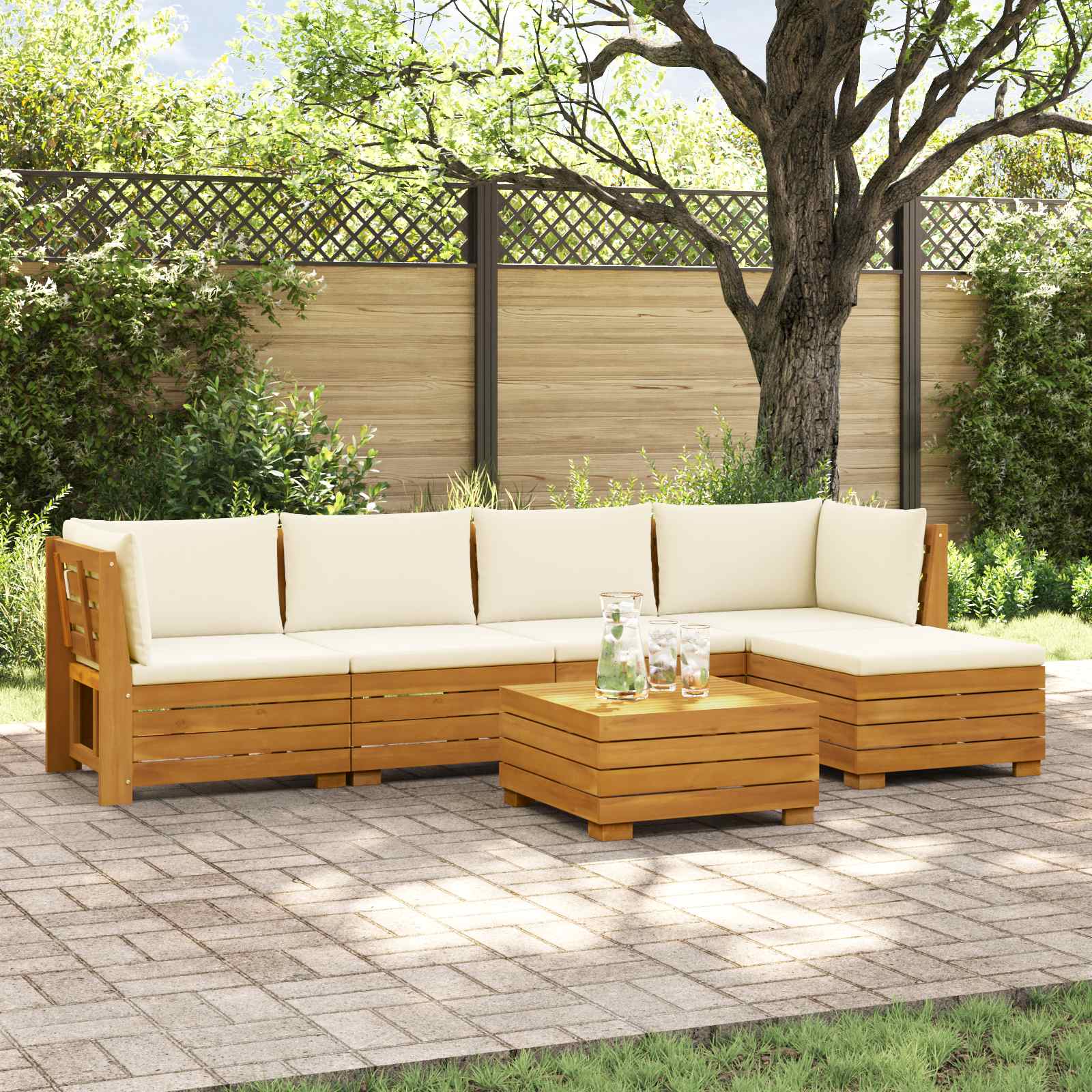 Set vanjskih sofa s jastukom 6 Komad Smeđa Čvrsto drvo akacije