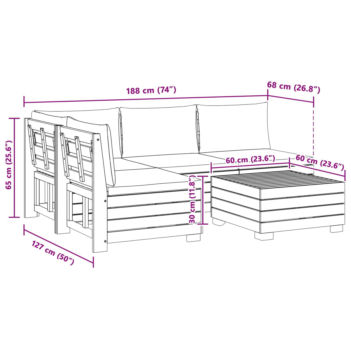 Set vanjskih sofa s jastukom 5 Komad Smeđa Čvrsto drvo akacije