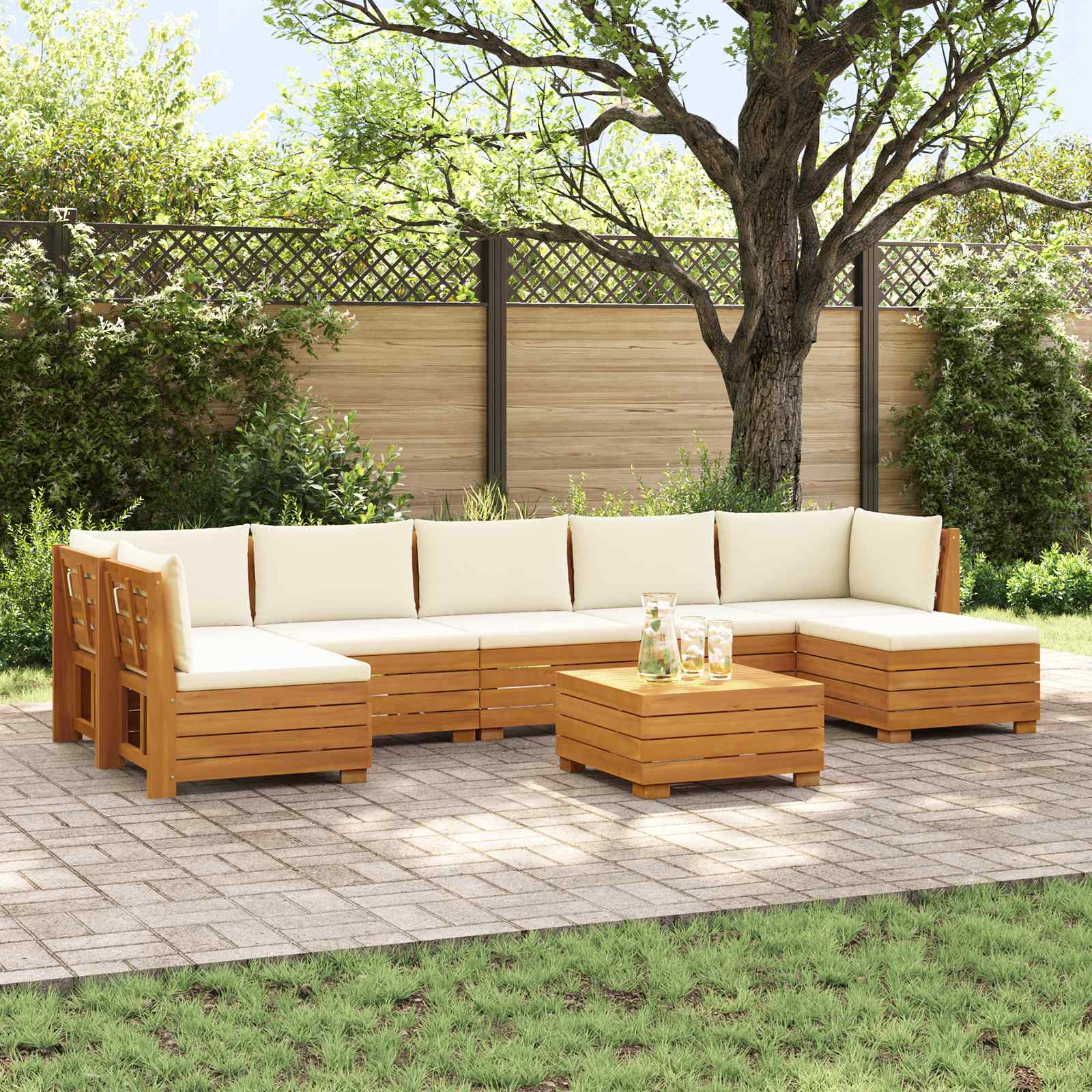 Set vanjskih sofa s jastukom 8 Komad Smeđa Čvrsto drvo akacije