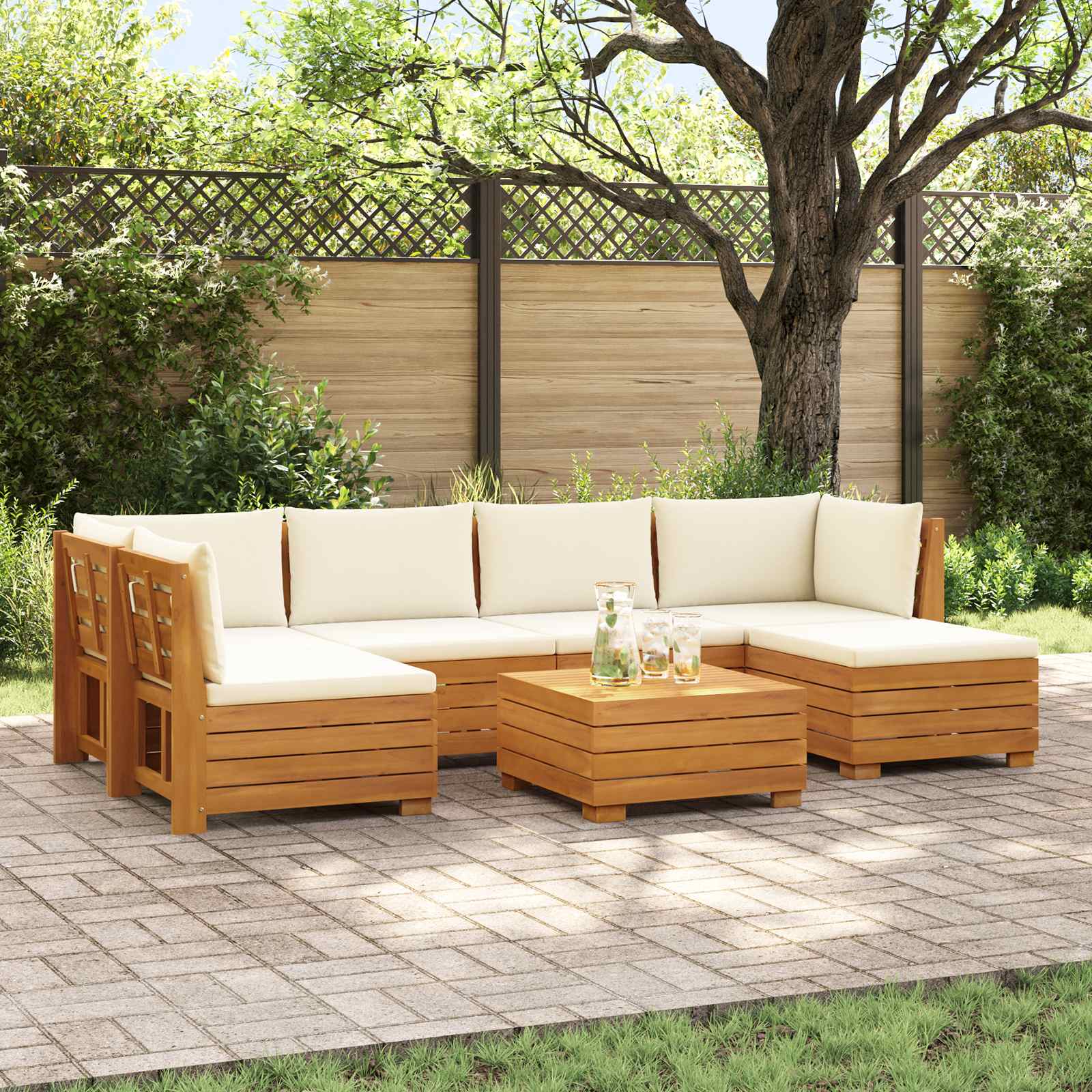Set vanjskih sofa s jastukom 7 Komad Smeđa Čvrsto drvo akacije