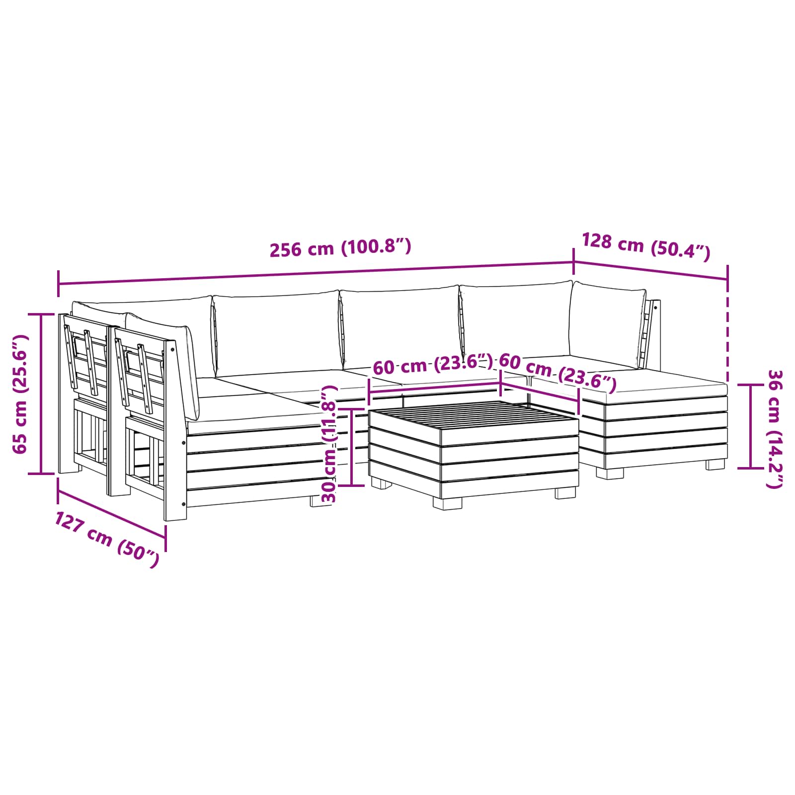 Set vanjskih sofa s jastukom 7 Komad Smeđa Čvrsto drvo akacije