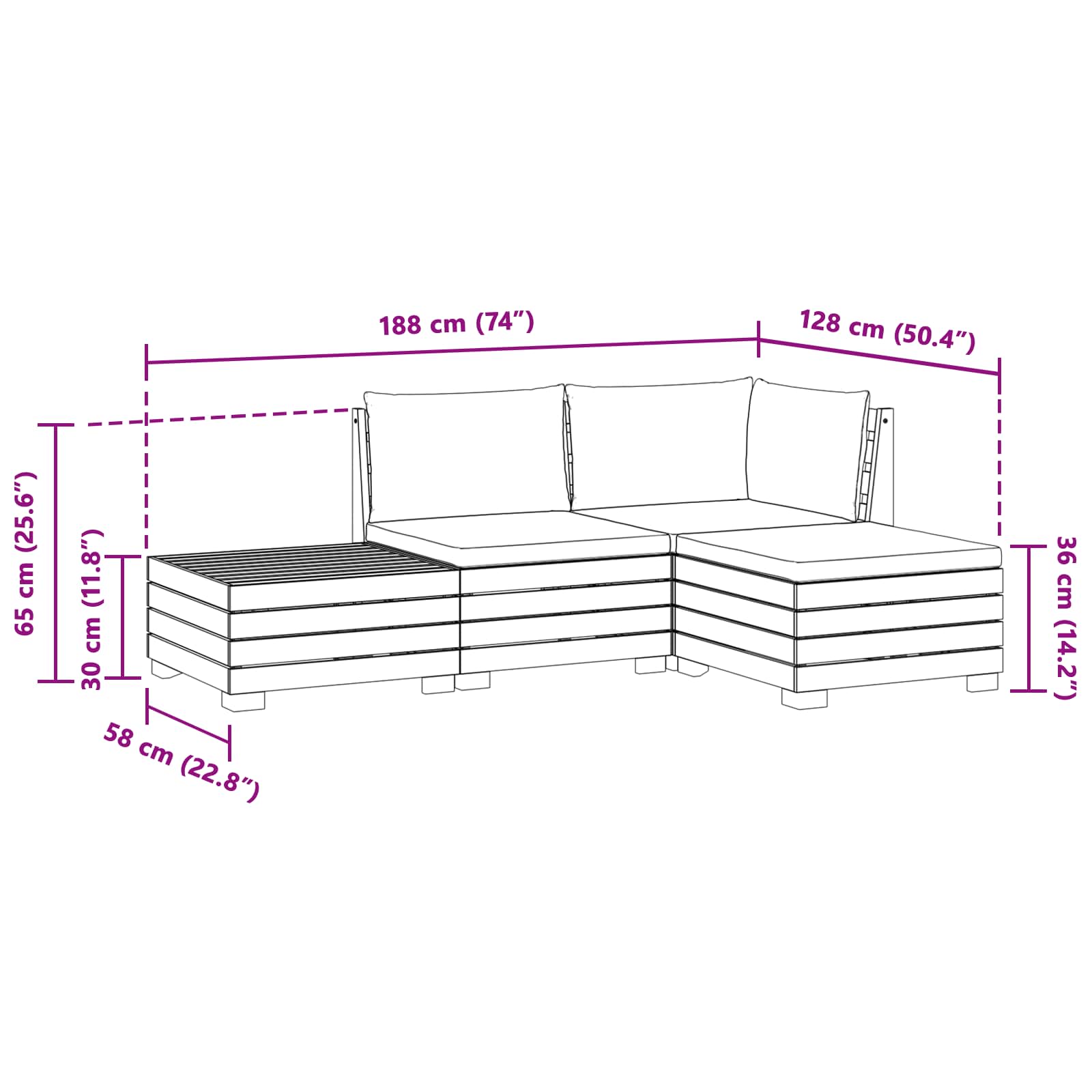 Set vanjskih sofa s jastukom 4 Komad Smeđa Čvrsto drvo akacije