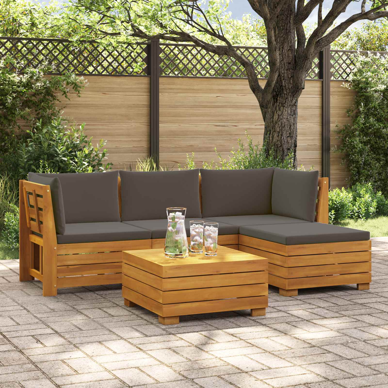 Set vanjskih sofa s jastukom 5 Komad Smeđa Čvrsto drvo akacije