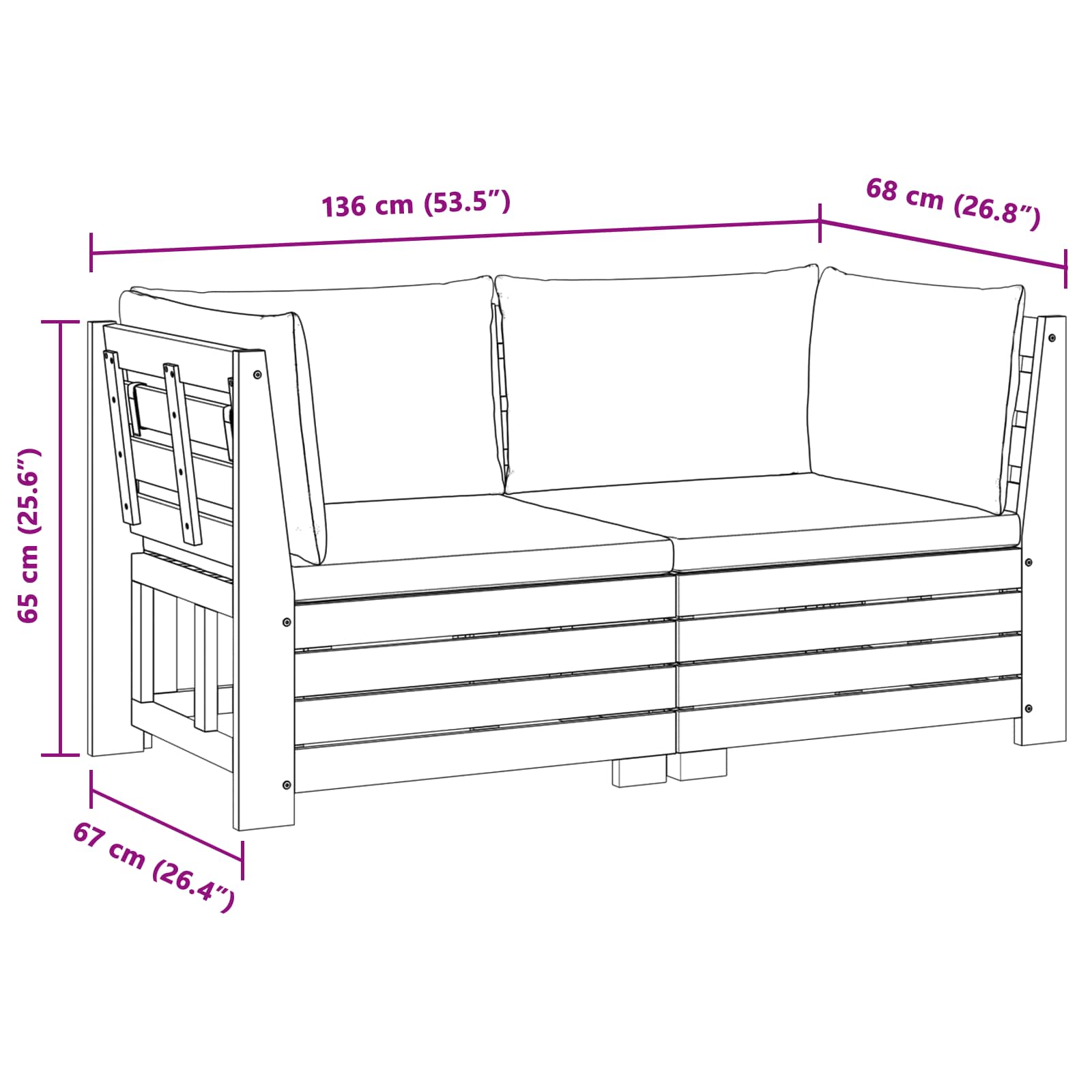 Set vanjskih sofa s jastukom 2 Komad Smeđa Čvrsto drvo akacije