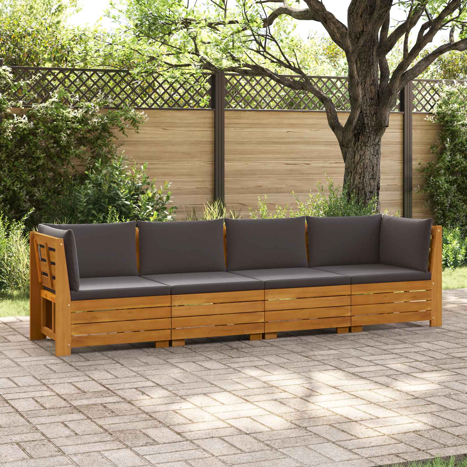 Set vanjskih sofa s jastukom 4 Komad Smeđa Čvrsto drvo akacije