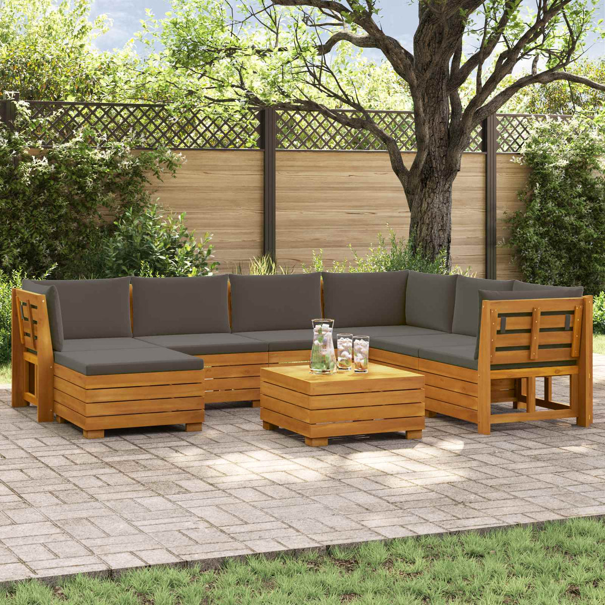 8 kom. Set vanjskih sofa Čvrsto drvo akacije Smeđa