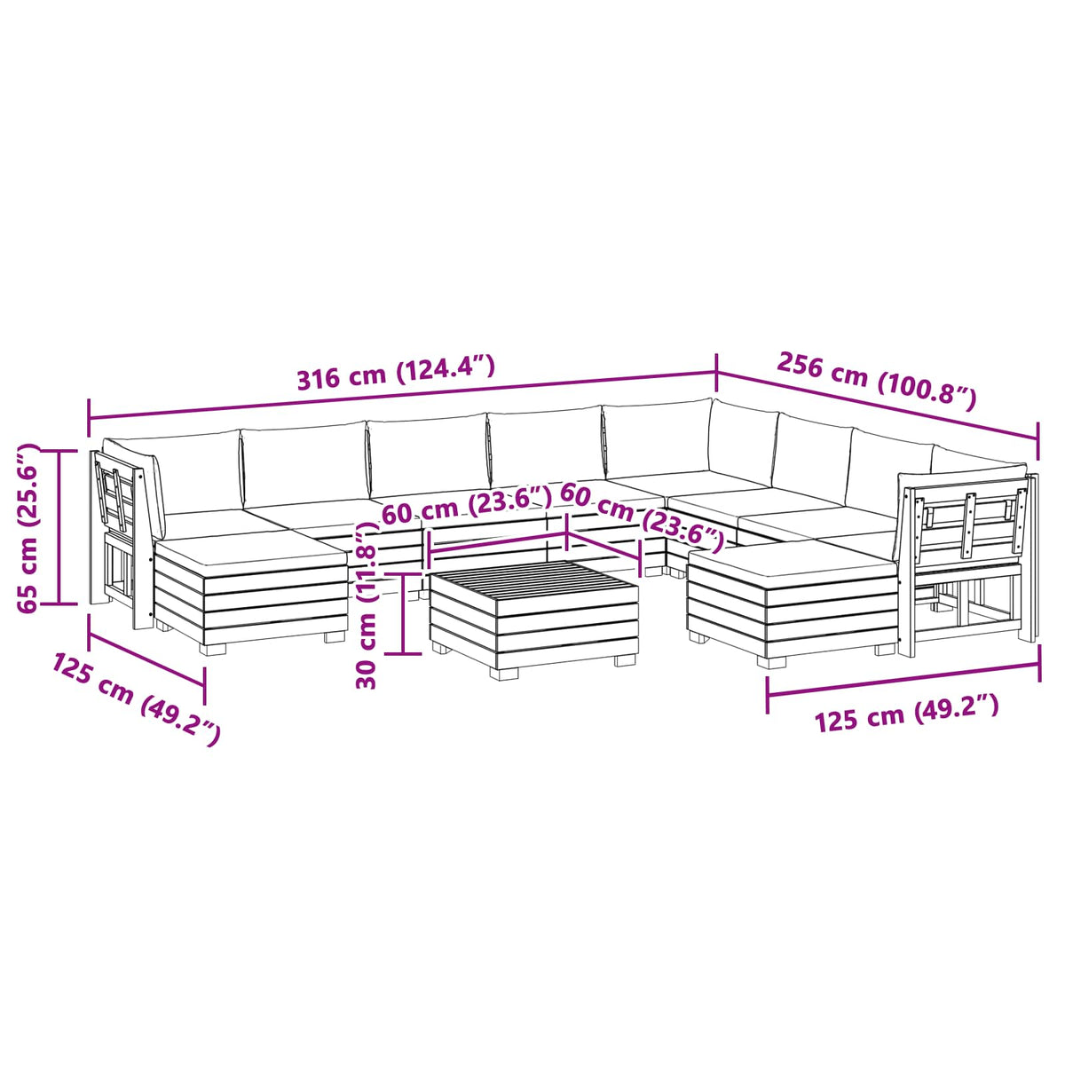 Set vanjskih sofa s jastukom 11 Komad Smeđa Čvrsto drvo akacije