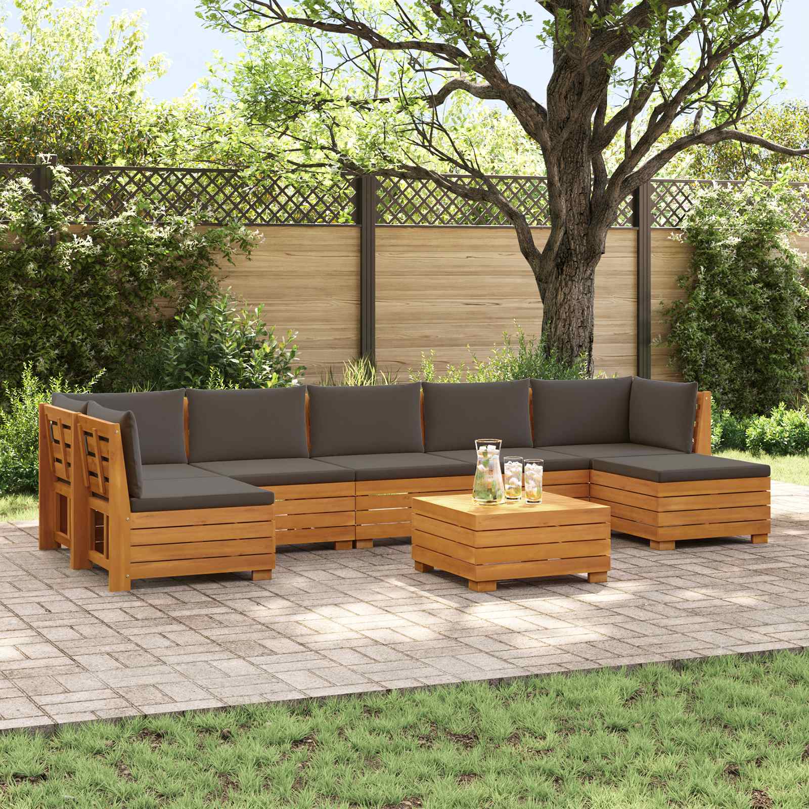 Set vanjskih sofa s jastukom 8 Komad Smeđa Čvrsto drvo akacije