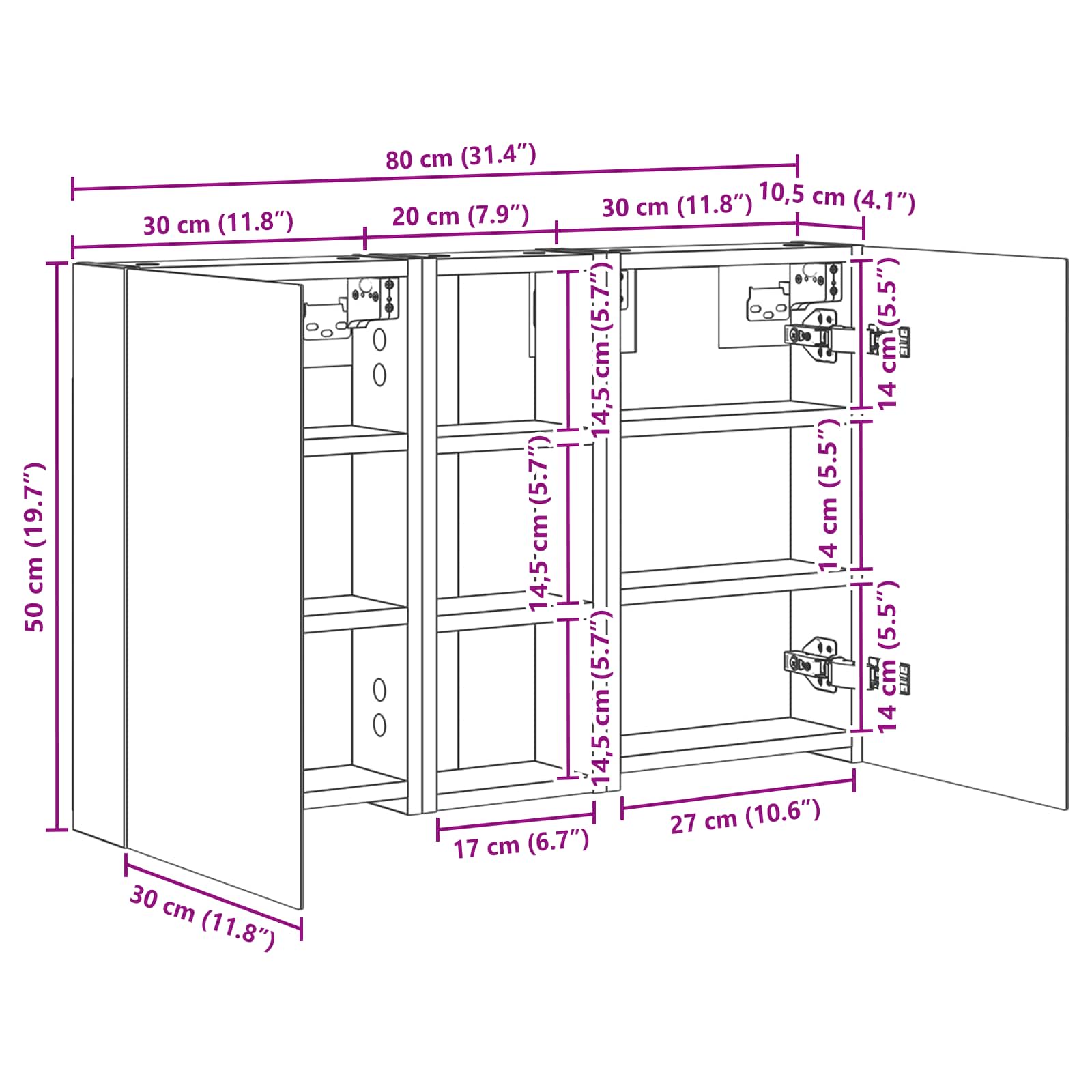 Set ormarića za kupaonicu S LED lampica 3 pcs 80 x 10,5 x 50 cm