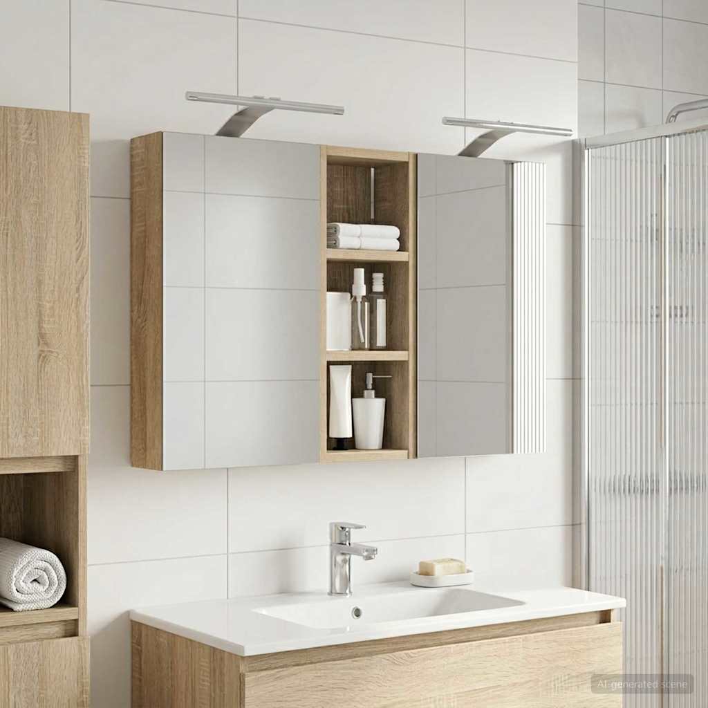 Set ormarića za kupaonicu S LED lampica 3 pcs 80 x 10,5 x 50 cm