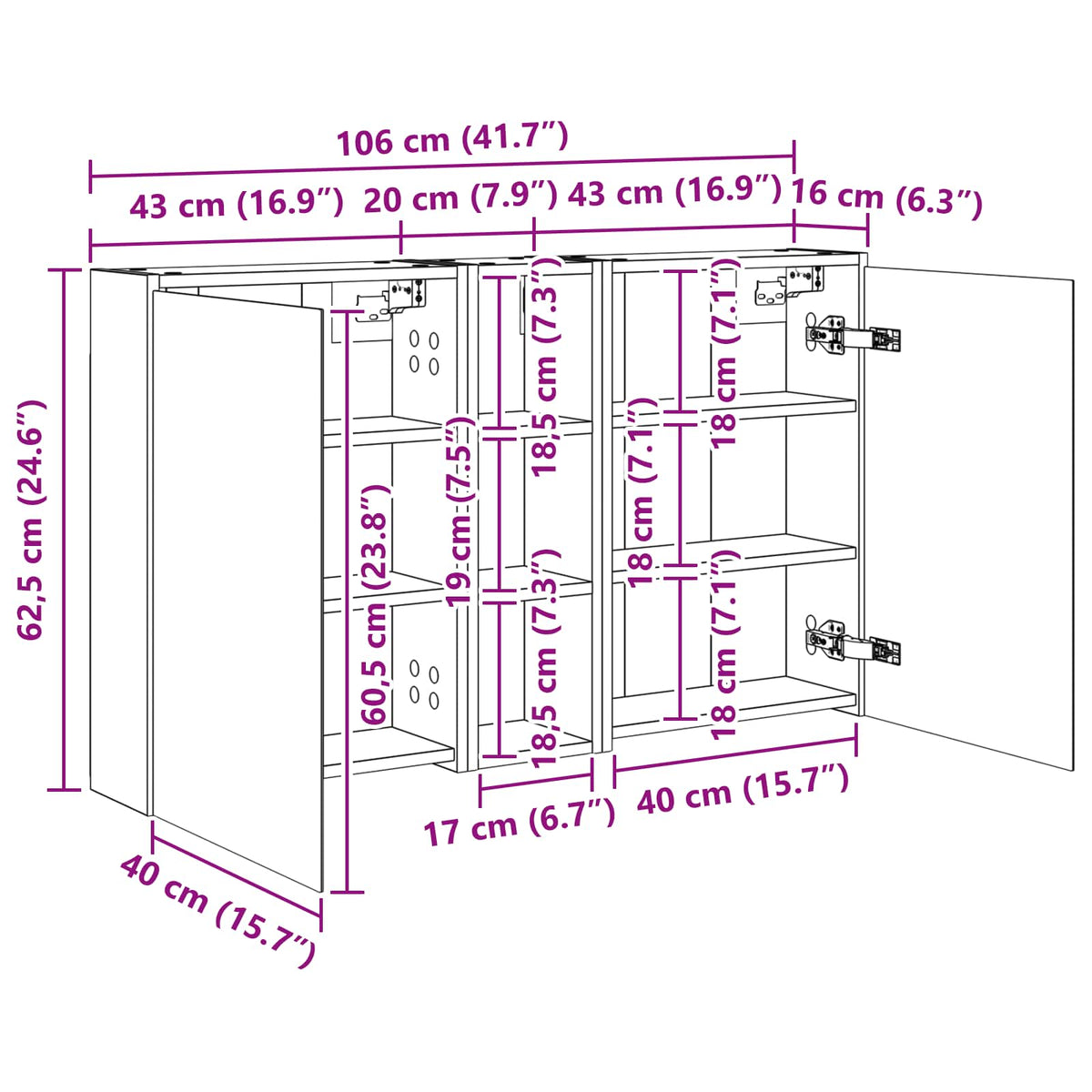 Set ormarića za kupaonicu 3 pcs 106 x 16 x 62,5 cm