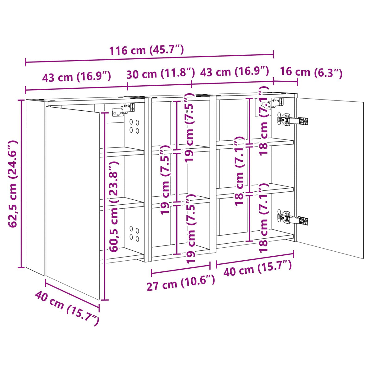 Set ormarića za kupaonicu 3 pcs 116 x 16 x 62,5 cm
