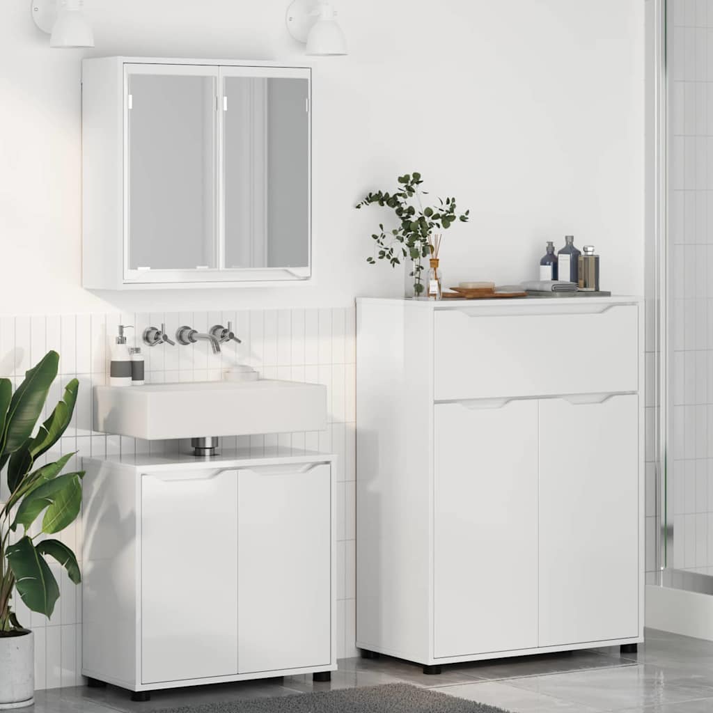 Set namještaja za kupaonicu s ladicama 3 pcs Visoki sjaj bijela