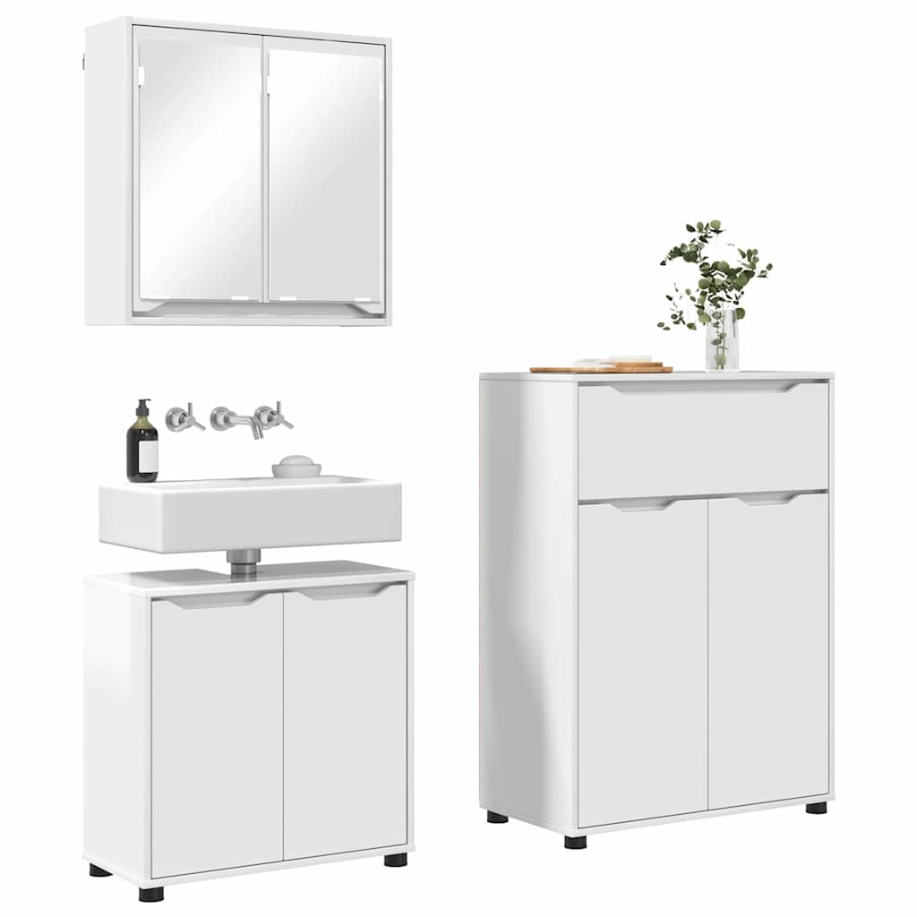 Set namještaja za kupaonicu s ladicama 3 pcs Visoki sjaj bijela
