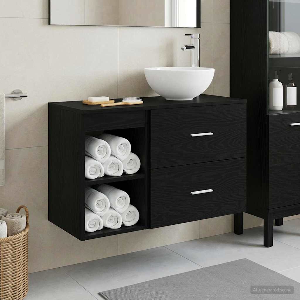 Set namještaja za kupaonicu 2 kom. Crni hrast Konstruirano drvo Crna 49,5 x 35 x 80 cm