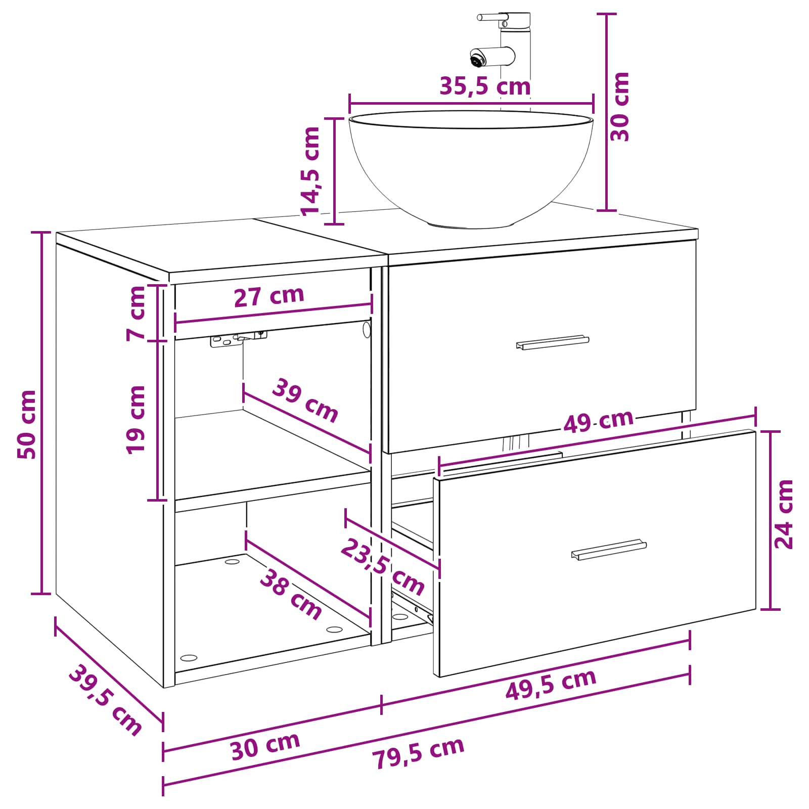 Set namještaja za kupaonicu 2 pcs Betonska siva
