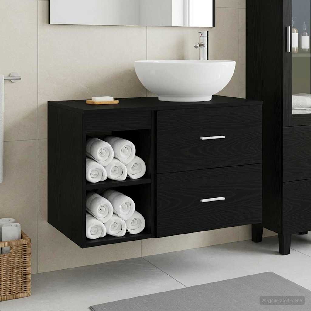 Set namještaja za kupaonicu 2 kom. Crni hrast Konstruirano drvo Crna 49,5 x 44,5 x 80 cm