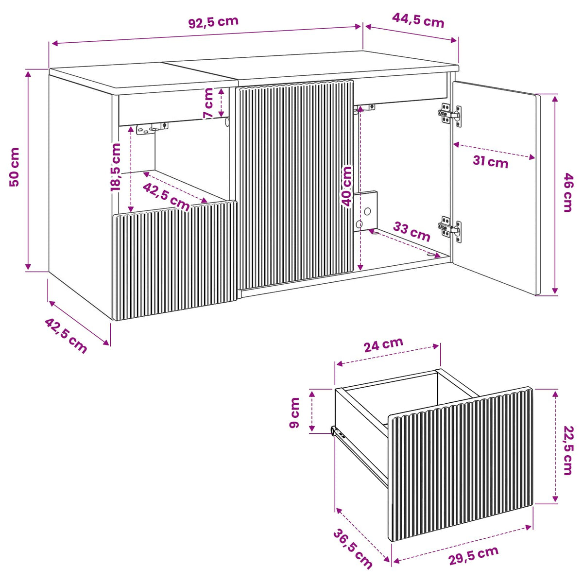 Set namještaja za kupaonicu 2 kom. Crna Konstruirano drvo 62,5 x 44,5 x 50 cm