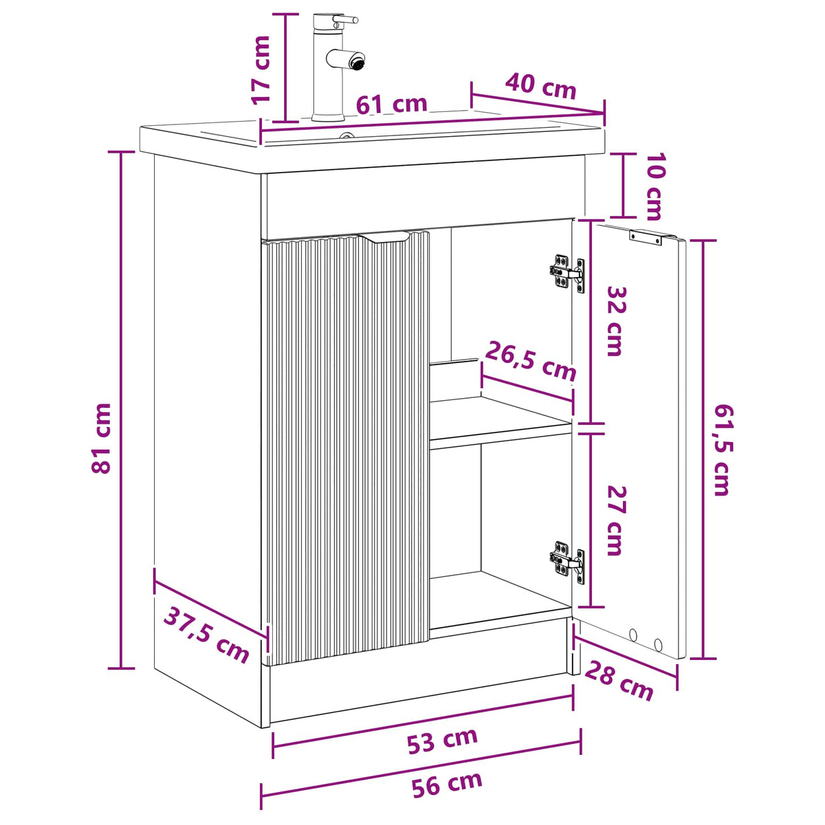 Set namještaja za kupaonicu Crna 56 x 37,5 x 81 cm