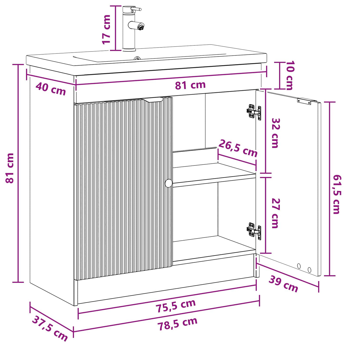 Set namještaja za kupaonicu Crna 78,5 x 37,5 x 81 cm