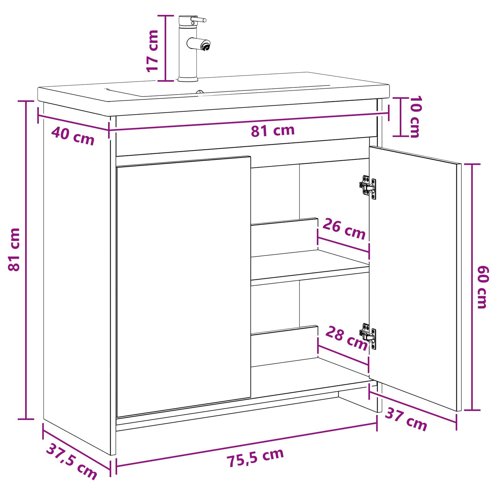Set namještaja za kupaonicu Dimljeni hrast 81 x 40 x 84,5 cm