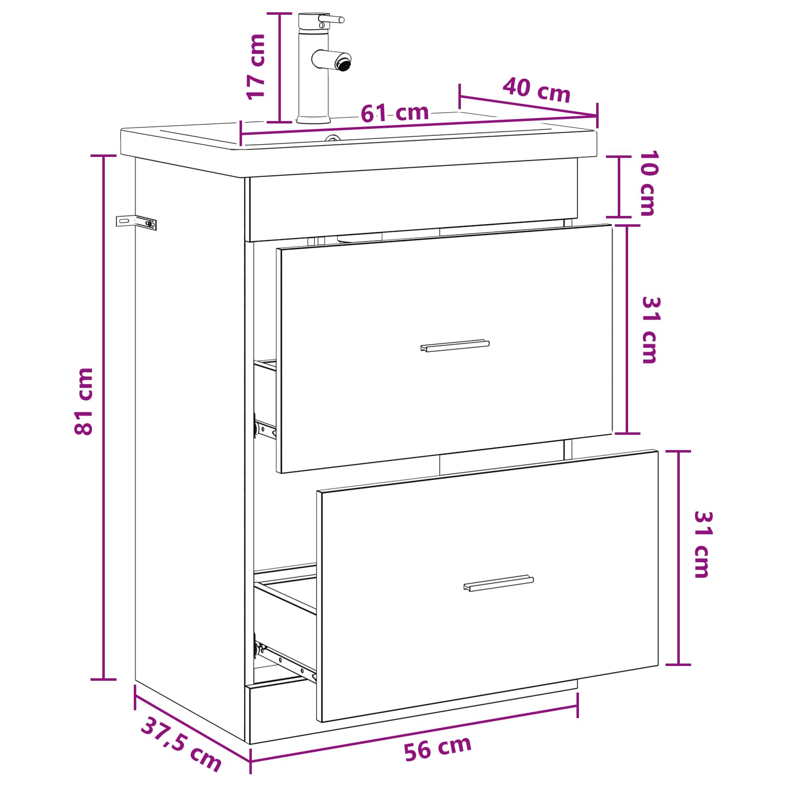 Set namještaja za kupaonicu Crni hrast 61 x 40 x 84,5 cm