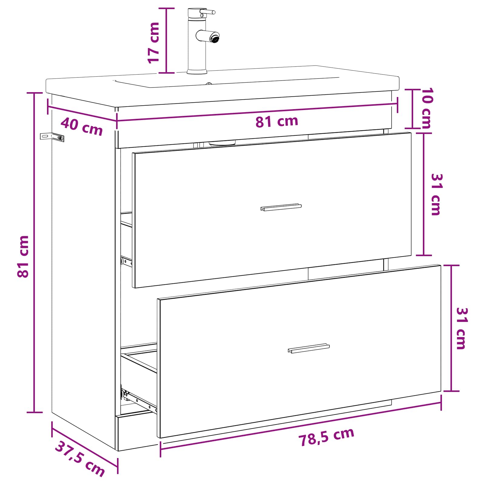 Set namještaja za kupaonicu Crni hrast 81 x 40 x 84,5 cm