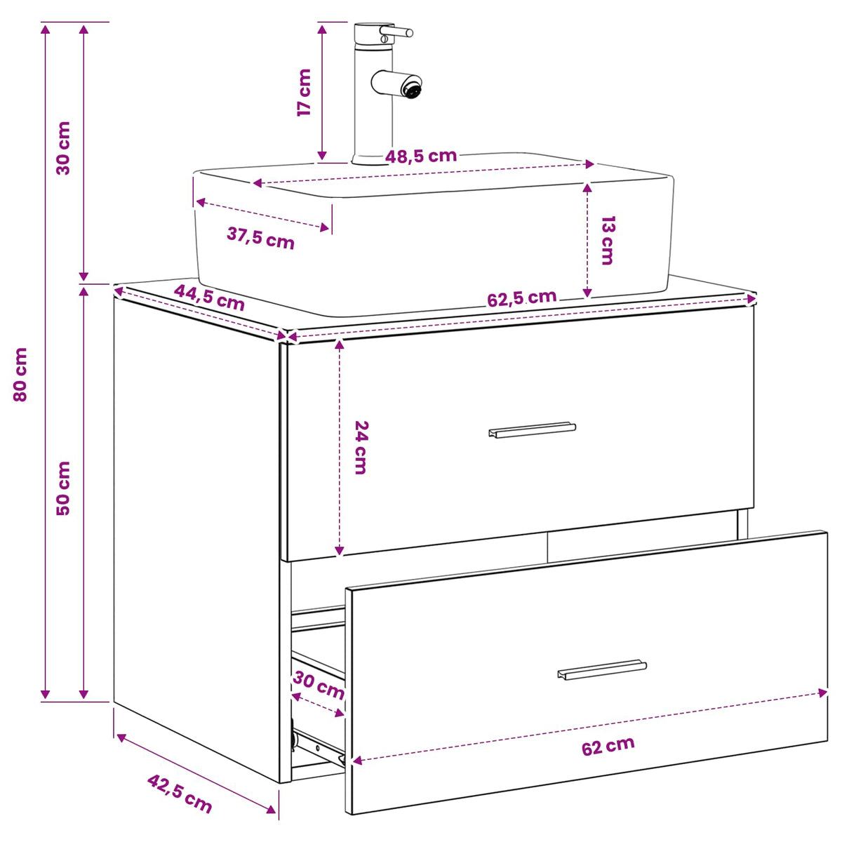 Set namještaja za kupaonicu Bijela Konstruirano drvo 62.5 x 44.5 x 50 cm