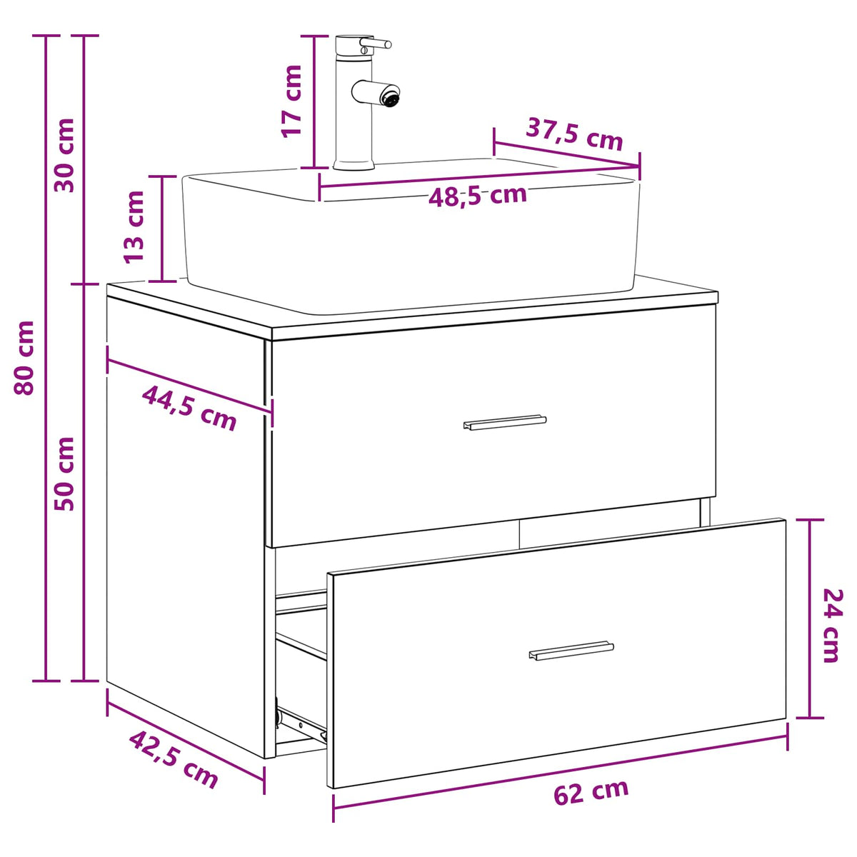Set namještaja za kupaonicu Crni hrast Konstruirano drvo Crna 62,5 x 44,5 x 50 cm