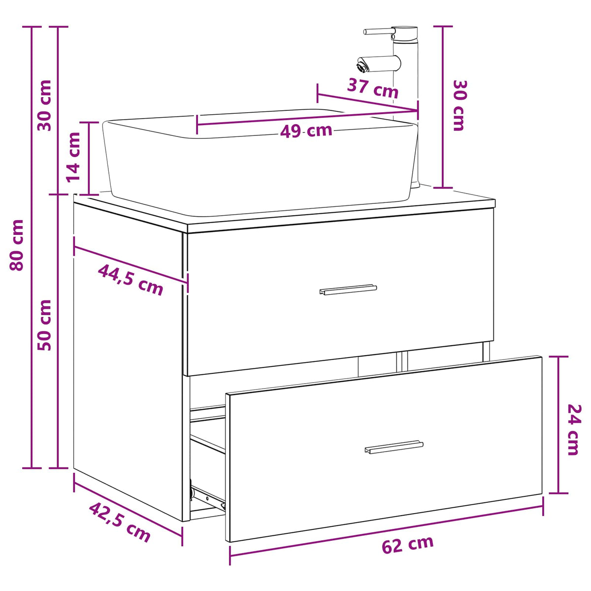Set namještaja za kupaonicu Siva Sonoma Konstruirano drvo 62.5 x 44.5 x 50 cm