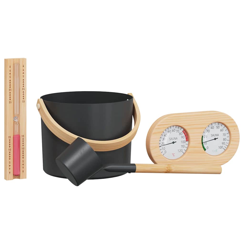 Set pribora za saunu 4 pcs Crna Aluminij i čvrsto drvo bora