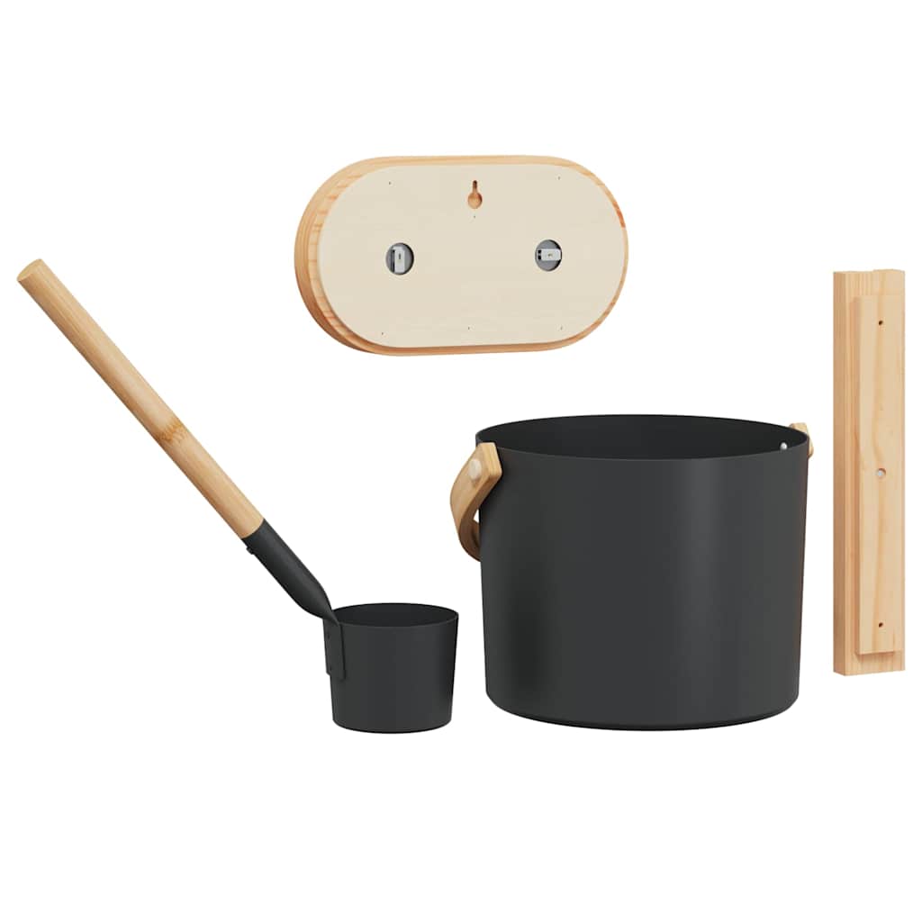 Set pribora za saunu 4 pcs Crna Aluminij i čvrsto drvo bora