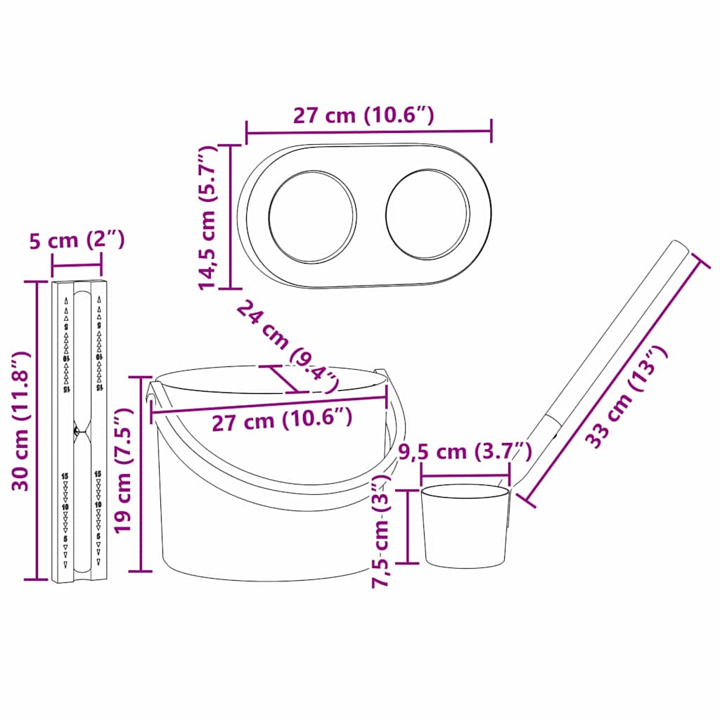 Set pribora za saunu 4 pcs Crna Aluminij i čvrsto drvo bora