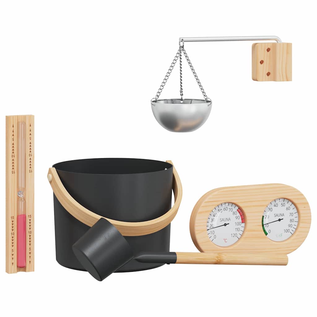 Set pribora za saunu 5 pcs Crna Aluminij i čvrsto drvo bora