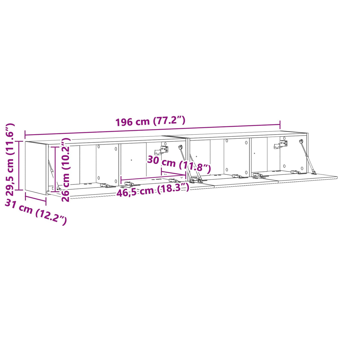 TV zidni ormar Zidne 2 pcs Siva Sonoma 98 x 31 x 29,5 cm