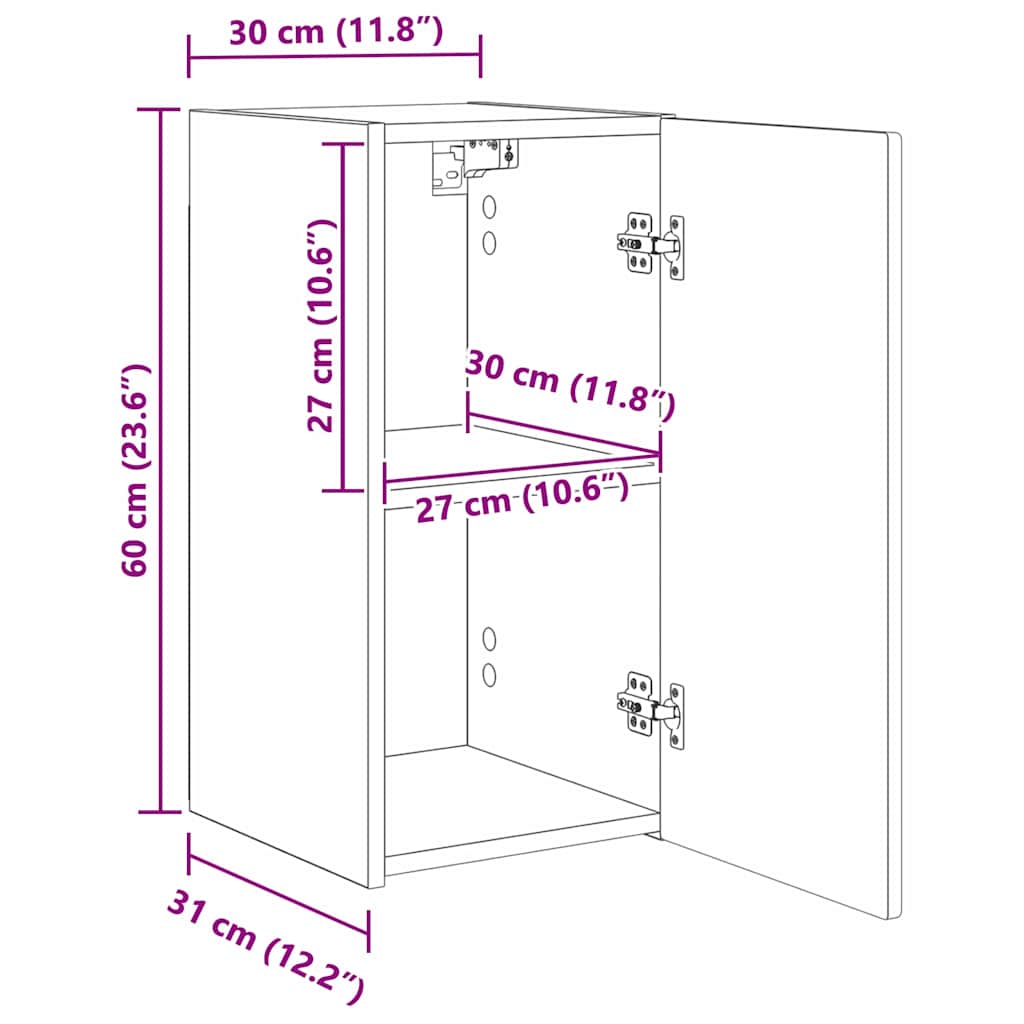 TV zidni ormar Zidne Crna 30 x 31 x 60 cm Konstruirano drvo