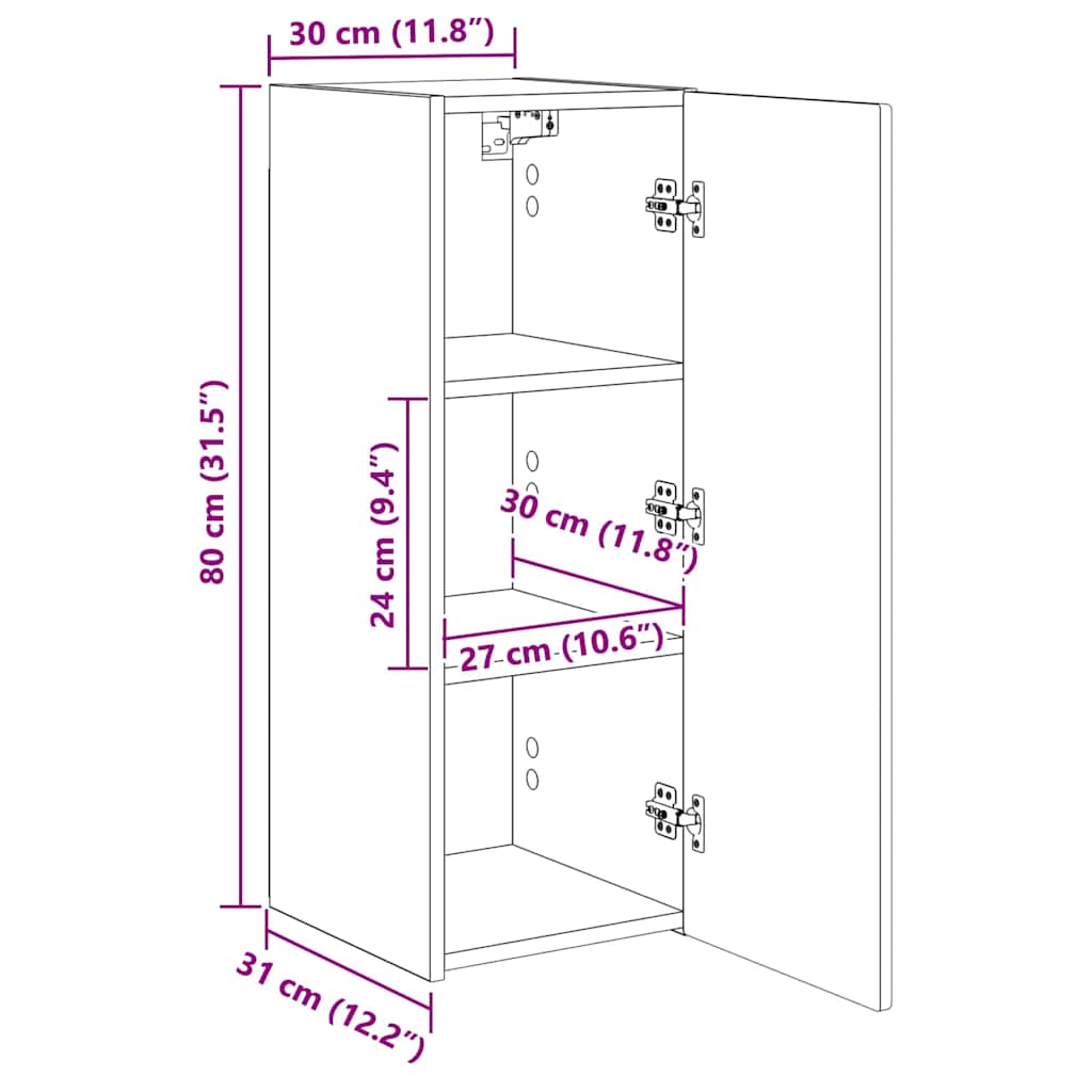 TV zidni ormar Zidne 2 pcs Dimljeni hrast 30 x 31 x 80 cm