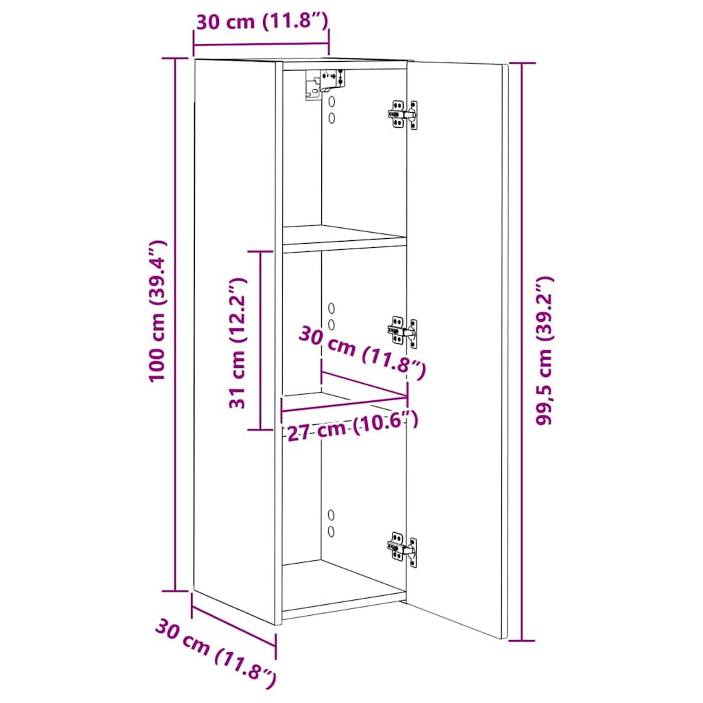 TV zidni ormar Zidne 2 pcs Siva Sonoma 30 x 31 x 100 cm