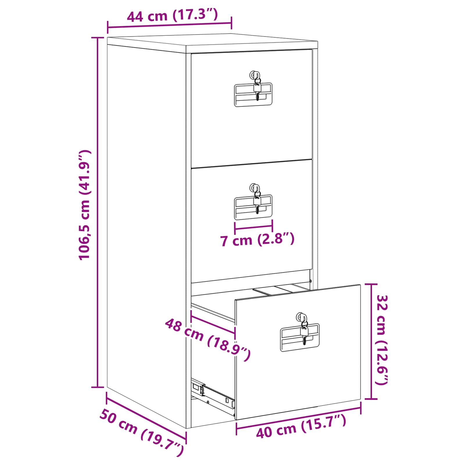 Kabinet za datoteke s ladicama Žuta 44 x 50 x 106.5 cm