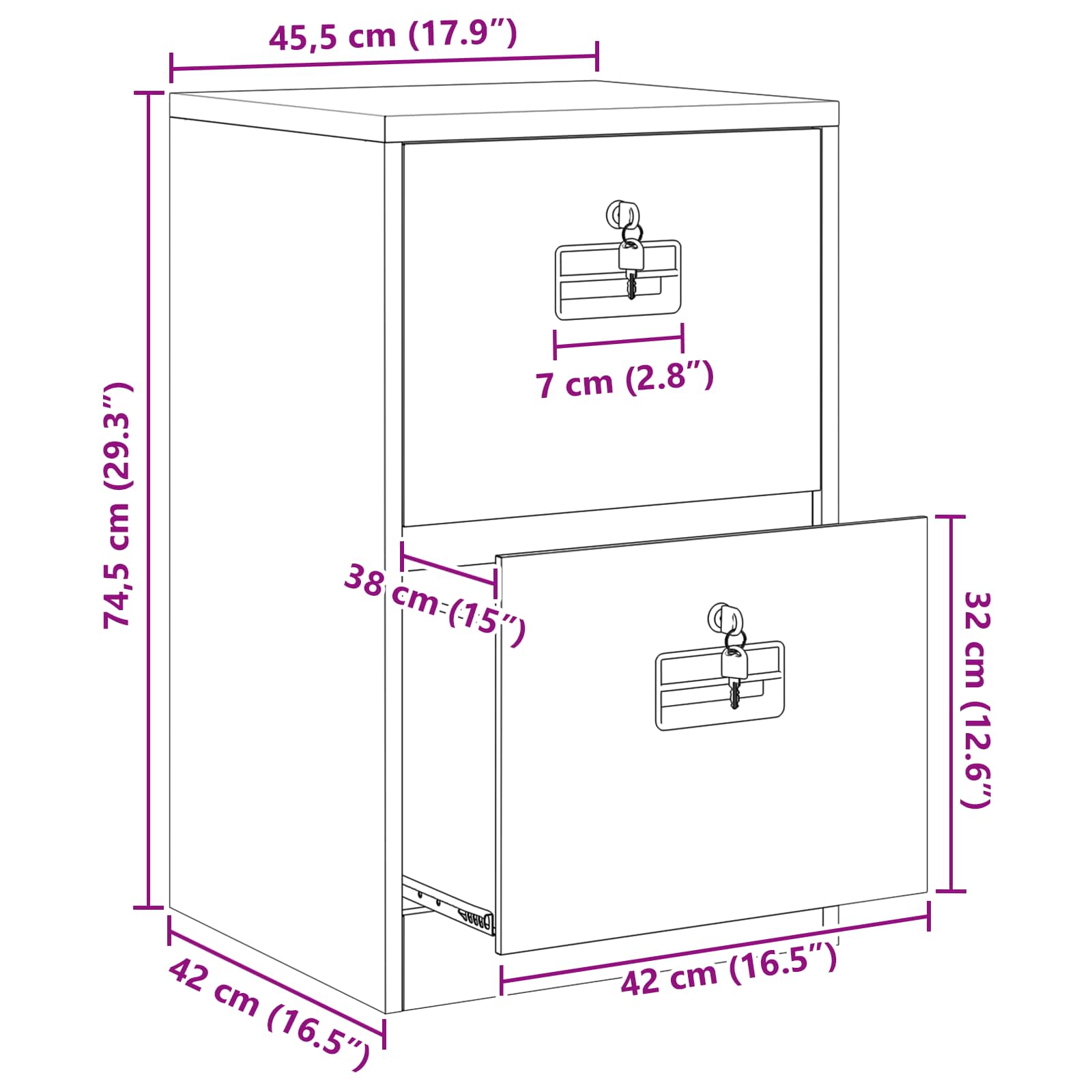 Kabinet za datoteke s ladicama Bijelo 45,5 x 42 x 74,5 cm