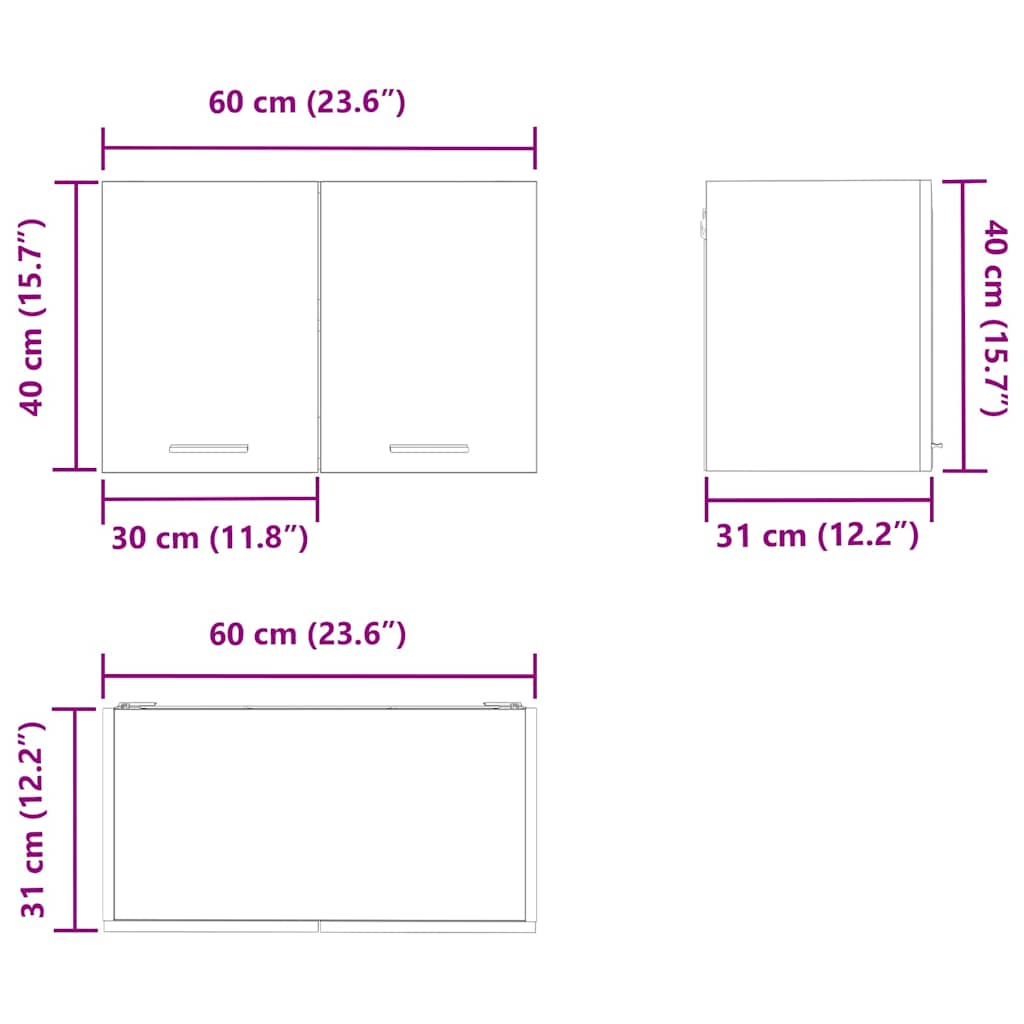 Viseći ormarić 2 pcs Crni hrast i bijela 60 x 31 x 40 cm