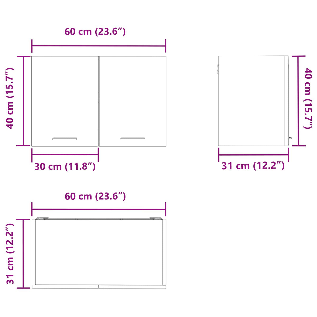 Viseći ormarić 2 pcs Siva Sonoma i bijela 60 x 31 x 40 cm
