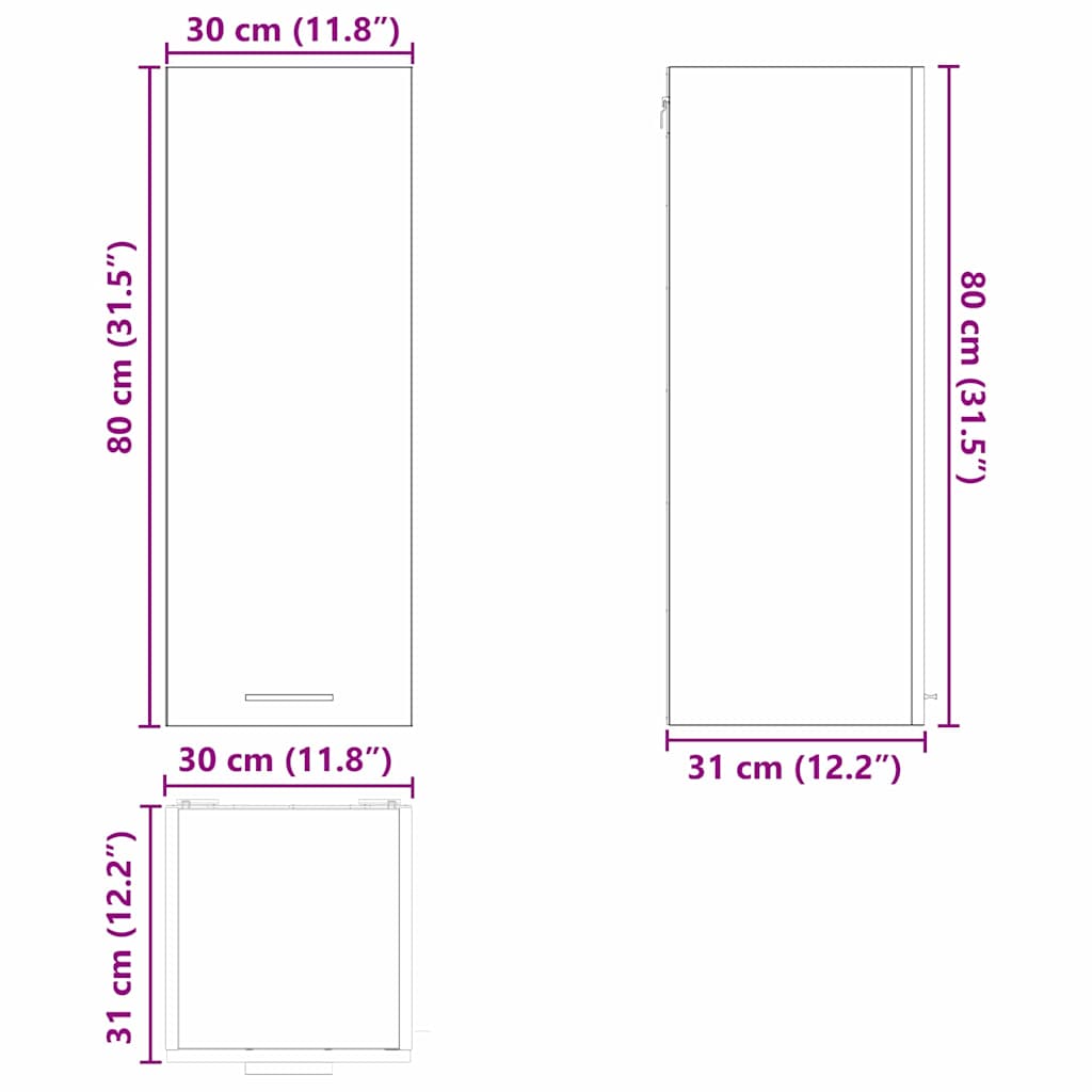 Viseći ormarić 2 pcs Beton siva i bijela 30 x 31 x 80 cm