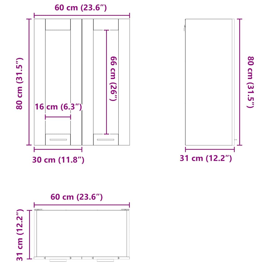 Viseći ormarić s pohranom Riga Umjetnički hrast 60 x 31 x 80 cm